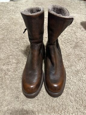 Ron White Womens Brown Leather Shearling-Lined Winter Boots - Made in Italy